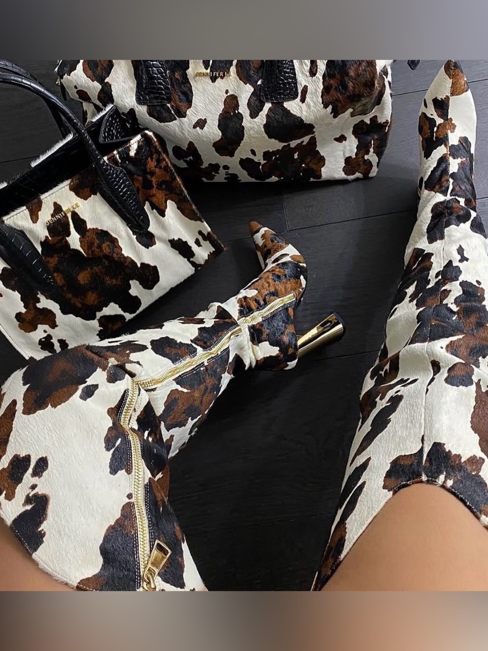 Jennifer Le Cowhide Print Knee-High Boots - Brown & White